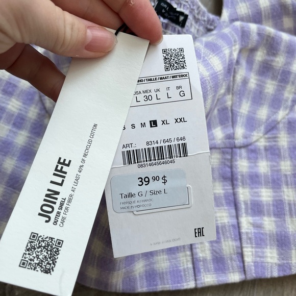 SOLD ✨NWT Cream & Purple Gingham Cropped Top - Picture 3 of 6